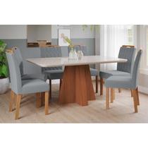Conjunto: Mesa Sala Jantar Maitê Tampo Madeirado c/ Vidro 160x80cm e 6 Cadeiras Paola Cinamomo/Off White - Carvalho/Linho Grafite Cimol Conjunto: Mesa Sala Jantar Maitê Tampo Madeirado c/ Vidro 160x80cm e 6 Cadeiras Paola Cinamomo/Off White - Carvalho/Linho Grafite Cimol