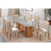 Conjunto: Mesa Sala Jantar Maldivas Tampo c/ Vidro Curvo 180cm+6 Cadeiras Maldivas Madeira Naturale/Off White - Capuccino/Suede Creme - Rufato Conjunto: Mesa Sala Jantar Maldivas Tampo c/ Vidro Curvo 180cm+6 Cadeiras Maldivas Madeira Naturale/Off White - Capuccino/Suede Creme - Rufato
