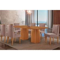 Conjunto: Mesa Sala Jantar Maldivas Tampo Curvo 180cm+6 Cadeiras Dafne Madeira Naturale - Capuccino/Linho Capuccino - Rufato