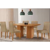 Conjunto: Mesa Sala Jantar Maldivas Tampo Curvo 180cm+6 Cadeiras Dakota Madeira Naturale - Capuccino/Linho Bege - Rufato