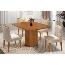 Conjunto: Mesa Sala Jantar Maldivas Tampo Curvo 90cm+4 Cadeiras Maldivas Madeira Naturale - Capuccino/Suede Creme - Rufato Conjunto: Mesa Sala Jantar Maldivas Tampo Curvo 90cm+4 Cadeiras Maldivas Madeira Naturale - Capuccino/Suede Creme - Rufato