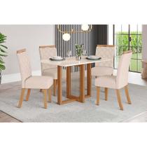 Conjunto: Mesa Sala Jantar Natalí c/ Tampo Madeirado c/ Vidro Reto 120x80cm e 4 Cadeiras Bella Nature/Linho - Henn Conjunto: Mesa Sala Jantar Natalí c/ Tampo Madeirado c/ Vidro Reto 120x80cm e 4 Cadeiras Bella Nature/Linho - Henn