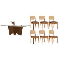 Conjunto: Mesa Sala Jantar Nevada Curvo 180cm + 6 Cadeiras Havana Naturale/Off White - Capuccino/Corano Capuccino - Rufato Conjunto: Mesa Sala Jantar Nevada Curvo 180cm + 6 Cadeiras Havana Naturale/Off White - Capuccino/Corano Capuccino - Rufato
