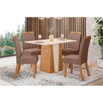 Conjunto: Mesa Sala Jantar Orus c/ Tampo Madeirado 120x80cm e 4 Cadeiras Bella Nature/Off White - Suede Marrom - Henn Conjunto: Mesa Sala Jantar Orus c/ Tampo Madeirado 120x80cm e 4 Cadeiras Bella Nature/Off White - Suede Marrom - Henn
