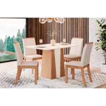 Conjunto: Mesa Sala Jantar Orus c/ Tampo Madeirado 120x80cm e 4 Cadeiras Isa Nature/Off White - Linho Bege - Henn Conjunto: Mesa Sala Jantar Orus c/ Tampo Madeirado 120x80cm e 4 Cadeiras Isa Nature/Off White - Linho Bege - Henn