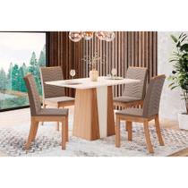 Conjunto: Mesa Sala Jantar Orus c/ Tampo Madeirado 120x80cm e 4 Cadeiras Isa Nature/Off White - Suede Marrom - Henn Conjunto: Mesa Sala Jantar Orus c/ Tampo Madeirado 120x80cm e 4 Cadeiras Isa Nature/Off White - Suede Marrom - Henn