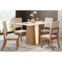 Conjunto: Mesa Sala Jantar Orus c/ Tampo Madeirado 120x80cm e 4 Cadeiras Milla Nature/Off White - Linho Bege - Henn Conjunto: Mesa Sala Jantar Orus c/ Tampo Madeirado 120x80cm e 4 Cadeiras Milla Nature/Off White - Linho Bege - Henn