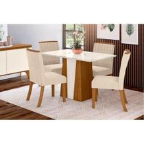 Conjunto: Mesa Sala Jantar Orus c/ Tampo Madeirado 120x80cm e 4 Cadeiras Tauá Nature/Off White - Linho Bege - Henn Conjunto: Mesa Sala Jantar Orus c/ Tampo Madeirado 120x80cm e 4 Cadeiras Tauá Nature/Off White - Linho Bege - Henn