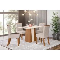 Conjunto: Mesa Sala Jantar Orus c/ Tampo Madeirado 120x80cm e 4 Cadeiras Vita Nature/Off White - Linho Bege - Henn Conjunto: Mesa Sala Jantar Orus c/ Tampo Madeirado 120x80cm e 4 Cadeiras Vita Nature/Off White - Linho Bege - Henn