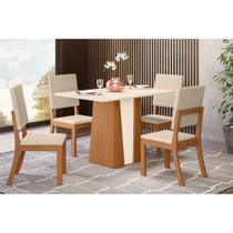 Conjunto: Mesa Sala Jantar Orus Tampo Madeirado c/ Vidro 120x80cm e 4 Cadeiras Milla Nature/Linho - Henn Conjunto: Mesa Sala Jantar Orus Tampo Madeirado c/ Vidro 120x80cm e 4 Cadeiras Milla Nature/Linho - Henn