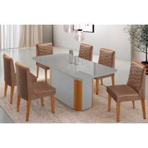 Conjunto: Mesa Sala Jantar Pietá c/ Tampo Madeirado c/ Vidro Canto Curvo 180x90cm e 6 Cadeiras Maldivas Naturale/Off White - Corano Capuccino - Rufato Conjunto: Mesa Sala Jantar Pietá c/ Tampo Madeirado c/ Vidro Canto Curvo 180x90cm e 6 Cadeiras Maldivas Naturale/Off White - Corano Capuccino - Rufato