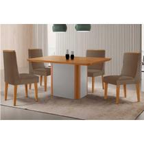 Conjunto: Mesa Sala Jantar Pietá c/ Tampo Madeirado Canto Curvo 120x80cm e 4 Cadeiras Dakota Naturale/Off White - Suede Capuccino - Rufato Conjunto: Mesa Sala Jantar Pietá c/ Tampo Madeirado Canto Curvo 120x80cm e 4 Cadeiras Dakota Naturale/Off White - Suede Capuccino - Rufato