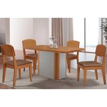 Conjunto: Mesa Sala Jantar Pietá c/ Tampo Madeirado Canto Curvo 120x80cm e 4 Cadeiras Havana Naturale/Off White - Corano Capuccino - Rufato Conjunto: Mesa Sala Jantar Pietá c/ Tampo Madeirado Canto Curvo 120x80cm e 4 Cadeiras Havana Naturale/Off White - Corano Capuccino - Rufato