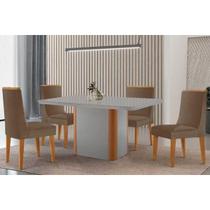 Conjunto: Mesa Sala Jantar Pietà Curvo 120cm + 4 Cadeiras Dakota Madeira Naturale/Off White - Capuccino/Suede Capuccino - Rufato Conjunto: Mesa Sala Jantar Pietà Curvo 120cm + 4 Cadeiras Dakota Madeira Naturale/Off White - Capuccino/Suede Capuccino - Rufato