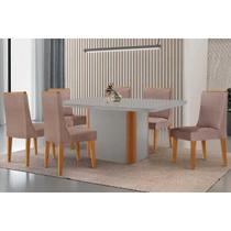 Conjunto: Mesa Sala Jantar Pietà Curvo 180cm + 6 Cadeiras Dakota Madeira Naturale/Off White - Capuccino/Linho Capuccino - Rufato Conjunto: Mesa Sala Jantar Pietà Curvo 180cm + 6 Cadeiras Dakota Madeira Naturale/Off White - Capuccino/Linho Capuccino - Rufato
