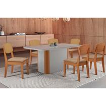 Conjunto: Mesa Sala Jantar Pietá Tampo c/ Vidro Curvo 180cm+6 Cadeiras Havana Naturale/Off White - Linho Bege - Rufato Conjunto: Mesa Sala Jantar Pietá Tampo c/ Vidro Curvo 180cm+6 Cadeiras Havana Naturale/Off White - Linho Bege - Rufato