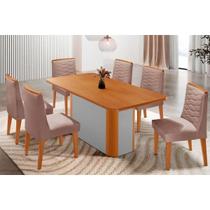 Conjunto: Mesa Sala Jantar Pietá Tampo Curvo 180cm+6 Cadeiras Maldivas Madeira Naturale/Off White - Capuccino/Linho Capuccino - Rufato Conjunto: Mesa Sala Jantar Pietá Tampo Curvo 180cm+6 Cadeiras Maldivas Madeira Naturale/Off White - Capuccino/Linho Capuccino - Rufato