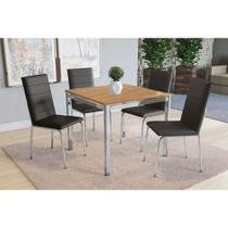Conjunto: Mesa Sala Jantar Reno c/ Tampo de Madeira 90cm e 4 Cadeiras Amsterdã Cromada/Nogueira - Courano Preto - Kappesberg Conjunto: Mesa Sala Jantar Reno c/ Tampo de Madeira 90cm e 4 Cadeiras Amsterdã Cromada/Nogueira - Courano Preto - Kappesberg
