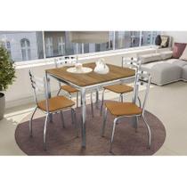 Conjunto: Mesa Sala Jantar Reno c/ Tampo de Madeira 90cm e 4 Cadeiras Portugal Cromada/Capuccino Kappesberg Conjunto: Mesa Sala Jantar Reno c/ Tampo de Madeira 90cm e 4 Cadeiras Portugal Cromada/Capuccino Kappesberg