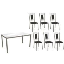 Conjunto: Mesa Sala Jantar Reno c/ Tampo de Vidro 150cm e 4 Cadeiras Florença Niquel - Courano Preto - Kappesberg Conjunto: Mesa Sala Jantar Reno c/ Tampo de Vidro 150cm e 4 Cadeiras Florença Niquel - Courano Preto - Kappesberg