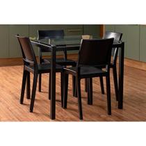 Conjunto: Mesa Sala Jantar Reno c/ Tampo de Vidro 90x90cm e 4 Cadeiras Hydra Plus Preto - Kappesberg
