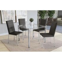 Conjunto: Mesa Sala Jantar Reno c/ Tampo Vidro 90cm + 4 Cadeiras Amsterdã Cromado/Courano Preto - Kappesberg