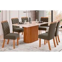 Conjunto: Mesa Sala Jantar Solana c/ Tampo Madeirado c/ Vidro Reto 160x90cm e 6 Cadeiras Bella Nature/Suede Light Marrom Amendoa - Henn