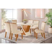Conjunto: Mesa Sala Jantar Solus S202 Tampo Madeirado Vidro 160cm Canto Reto + 6 Cadeiras Tauá Nature/Linho - Henn Conjunto: Mesa Sala Jantar Solus S202 Tampo Madeirado Vidro 160cm Canto Reto + 6 Cadeiras Tauá Nature/Linho - Henn