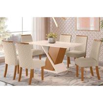 Conjunto: Mesa Sala Jantar Solus Tampo Madeirado c/ Vidro 160x90cm e 6 Cadeiras Malu Nature/Linho - Henn