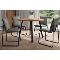 Conjunto: Mesa Sala Jantar Stellar 1599 Aço c/ Tampo Madeirado 100cm e 4 Cadeiras Soft Preto/Nogal - Preto/Grafite Carraro