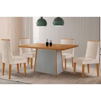 Conjunto: Mesa Sala Jantar Tilia c/ Tampo Madeirado Canto Curvo 120x80cm e 4 Cadeiras Dakota Naturale/Off White - Suede Creme - Rufato Conjunto: Mesa Sala Jantar Tilia c/ Tampo Madeirado Canto Curvo 120x80cm e 4 Cadeiras Dakota Naturale/Off White - Suede Creme - Rufato