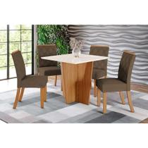 Conjunto: Mesa Sala Jantar Vértice c/ Tampo Reto Madeirado c/ Vidro 90x90cm e 4 Cadeiras Vita Nature/Suede Light Bege - Henn Conjunto: Mesa Sala Jantar Vértice c/ Tampo Reto Madeirado c/ Vidro 90x90cm e 4 Cadeiras Vita Nature/Suede Light Bege - Henn