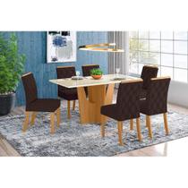 Conjunto: Mesa Sala Jantar Vértice Tampo Madeirado 160cm Canto Reto + 6 Cadeiras Vita Nature/Marrom - Henn