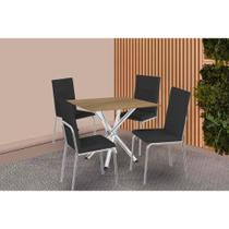Conjunto: Mesa Sala Jantar Volga c/ Tampo de Madeira 90cm e 4 Cadeiras Amsterdã Cromado/Nogueira - Preto - Kappesberg Conjunto: Mesa Sala Jantar Volga c/ Tampo de Madeira 90cm e 4 Cadeiras Amsterdã Cromado/Nogueira - Preto - Kappesberg