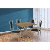 Conjunto: Mesa Sala Jantar Volga c/ Tampo de Madeira 90cm e 4 Cadeiras Florença Niquel/Nogueira - Courano Preto - Kappesberg Conjunto: Mesa Sala Jantar Volga c/ Tampo de Madeira 90cm e 4 Cadeiras Florença Niquel/Nogueira - Courano Preto - Kappesberg