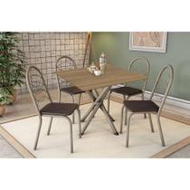 Conjunto: Mesa Sala Jantar Volga c/ Tampo de Madeira 90cm e 4 Cadeiras Holanda Niquel/Nogueira - Marrom - Kappesberg