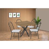 Conjunto: Mesa Sala Jantar Volga c/ Tampo de Madeira 90cm e 4 Cadeiras Noruega Preto/Nogueira - Branco - Kappesberg