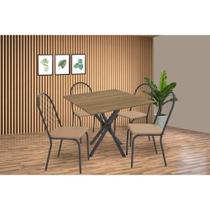 Conjunto: Mesa Sala Jantar Volga c/ Tampo de Madeira 90cm e 4 Cadeiras Noruega Preto/Nogueira - Cappuccino - Kappesberg Conjunto: Mesa Sala Jantar Volga c/ Tampo de Madeira 90cm e 4 Cadeiras Noruega Preto/Nogueira - Cappuccino - Kappesberg