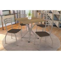 Conjunto: Mesa Sala Jantar Volga c/ Tampo de Madeira 90cm e 4 Cadeiras Portugal Niquel/Nogueira - Marrom - Kappesberg Conjunto: Mesa Sala Jantar Volga c/ Tampo de Madeira 90cm e 4 Cadeiras Portugal Niquel/Nogueira - Marrom - Kappesberg