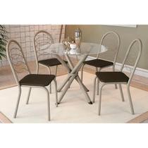Conjunto: Mesa Sala Jantar Volga c/ Tampo de Vidro 95cm e 4 Cadeiras Holanda Niquel - Marrom - Kappesberg Conjunto: Mesa Sala Jantar Volga c/ Tampo de Vidro 95cm e 4 Cadeiras Holanda Niquel - Marrom - Kappesberg