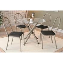 Conjunto: Mesa Sala Jantar Volga c/ Tampo de Vidro 95cm e 4 Cadeiras Holanda Niquel - Preto - Kappesberg