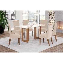 Conjunto: Mesa Sala Jantar Yara c/ Tampo Madeirado c/ Vidro Curvo 160x90cm e 6 Cadeiras Nina Nature/Suede Light Linho - Henn