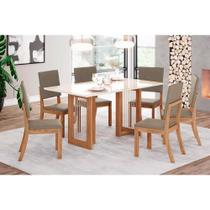 Conjunto: Mesa Sala Jantar Yara c/ Tampo Madeirado c/ Vidro Reto 160x90cm e 6 Cadeiras Milla Nature/Suede Light Marrom Amendoa - Henn