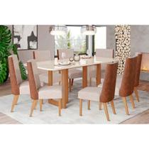 Conjunto: Mesa Sala Jantar Yara SC77 Tampo Madeirado c/ Vidro Canto Curvo 200x90cm e 8 Cadeiras Anne Nature/Courano/Linho - Henn Conjunto: Mesa Sala Jantar Yara SC77 Tampo Madeirado c/ Vidro Canto Curvo 200x90cm e 8 Cadeiras Anne Nature/Courano/Linho - Henn