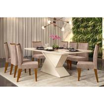 Conjunto: Mesa Sala Jantar Zafira Madeirado c/ Vidro 200cm + 8 Cadeiras Ísis Ipê/OW/Kraft - DJ Móveis Conjunto: Mesa Sala Jantar Zafira Madeirado c/ Vidro 200cm + 8 Cadeiras Ísis Ipê/OW/Kraft - DJ Móveis