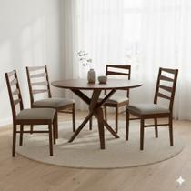 Conjunto Mesa Santorini 120 cm Mad Maciça Tampo Lam Cinamomo + 4 Cadeiras Nice Tec Cinza Mel Conjunto Mesa Santorini 120 cm Mad Maciça Tampo Lam Cinamomo + 4 Cadeiras Nice Tec Cinza Mel