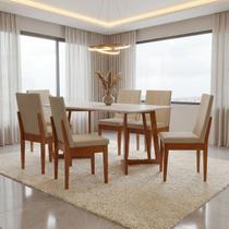 Conjunto Mesa sem Vidro Pés Madeira Maciça 6 Cadeiras Madeira Dakota Marrom/Caramelo Conjunto Mesa sem Vidro Pés Madeira Maciça 6 Cadeiras Madeira Dakota Marrom/Caramelo