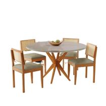 Conjunto Mesa Simpatia Redonda Off White com 4 Cadeiras Jade 03 Veludo Bege