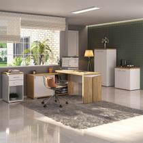 Conjunto Mesa Smart, Balcão, Armário e Gaveteiro TOQ Cor Olmo com Branco