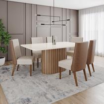 Conjunto Mesa Solana 160cm com Vidro 06 Cadeiras Anne Bege Nature/Off White/Caramelo Conjunto Mesa Solana 160cm com Vidro 06 Cadeiras Anne Bege Nature/Off White/Caramelo